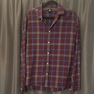 H&M Men's Maroon and Blue Checkered Shirt